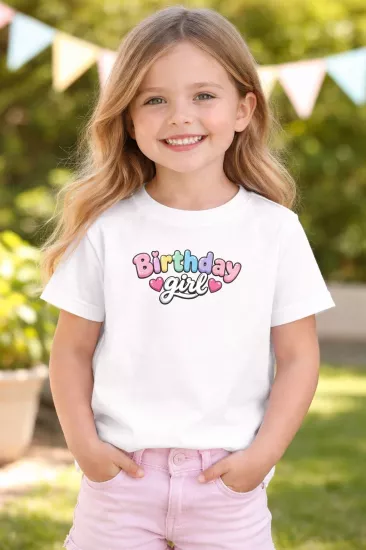 Birthday Girl Baskılı Unisex Çocuk Kısa Kollu T-shirt